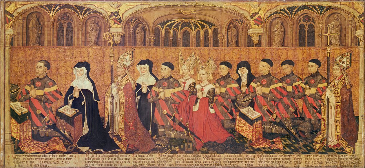 جان I Jouvenel des Ursins (1360-1431) مع زوجته ميشيل دي فيتري (ت 1456) وعائلتهم ، 1445-1449 بواسطة المدرسة الفرنسية