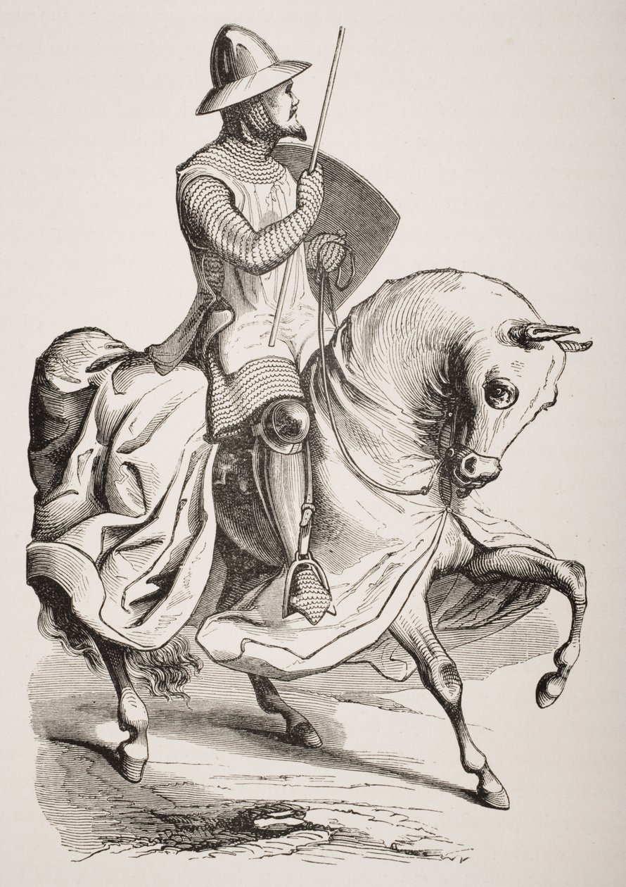 فارس في Battledress ، بعد مصغر في مزمور من القرن الثاني عشر ، من "Le Moyen Age et La Renaissance" بواسطة Paul Lacroix (1806-1884) نشر عام 1847 بواسطة المدرسة الفرنسية