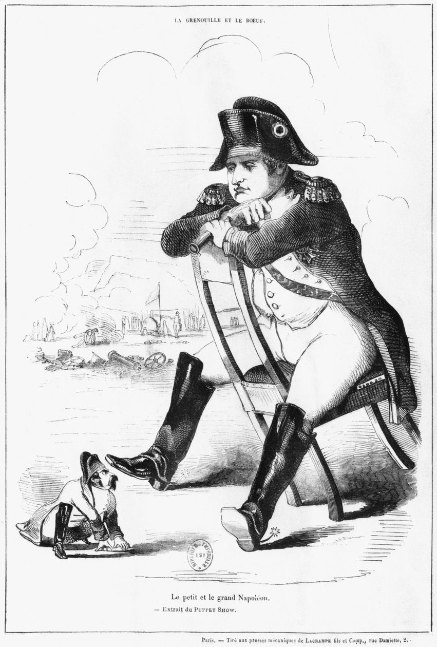 La Grenouille et le Boeuf: The Small and the Large Napoleon I ، كاريكاتير من "The Puppet Show" بواسطة المدرسة الفرنسية