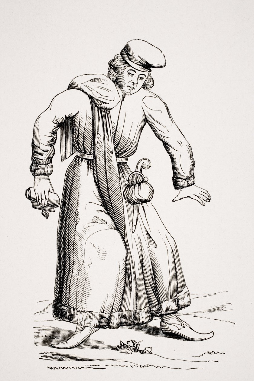 محامي ، بعد رسم في مخطوطة من القرن الخامس عشر ، من "Le Moyen Age et la Renaissance" لبول لاكروا (1806-1884) نشر عام 1847 بواسطة المدرسة الفرنسية