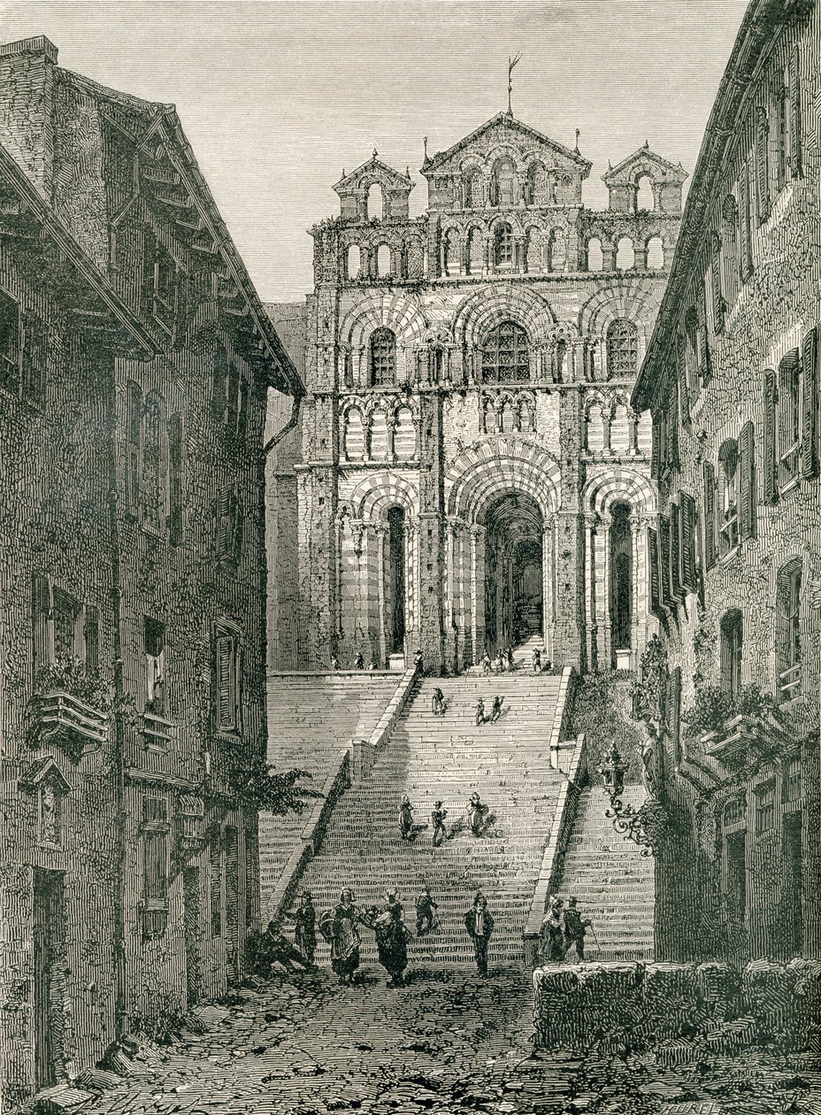 كاتدرائية Le Puy ، Le Puy-en-Velay ، Auvergne ، في القرن التاسع عشر ، من "الصور الفرنسية" بواسطة القس Samuel Samuel Green ، نُشر عام 1878 بواسطة المدرسة الفرنسية