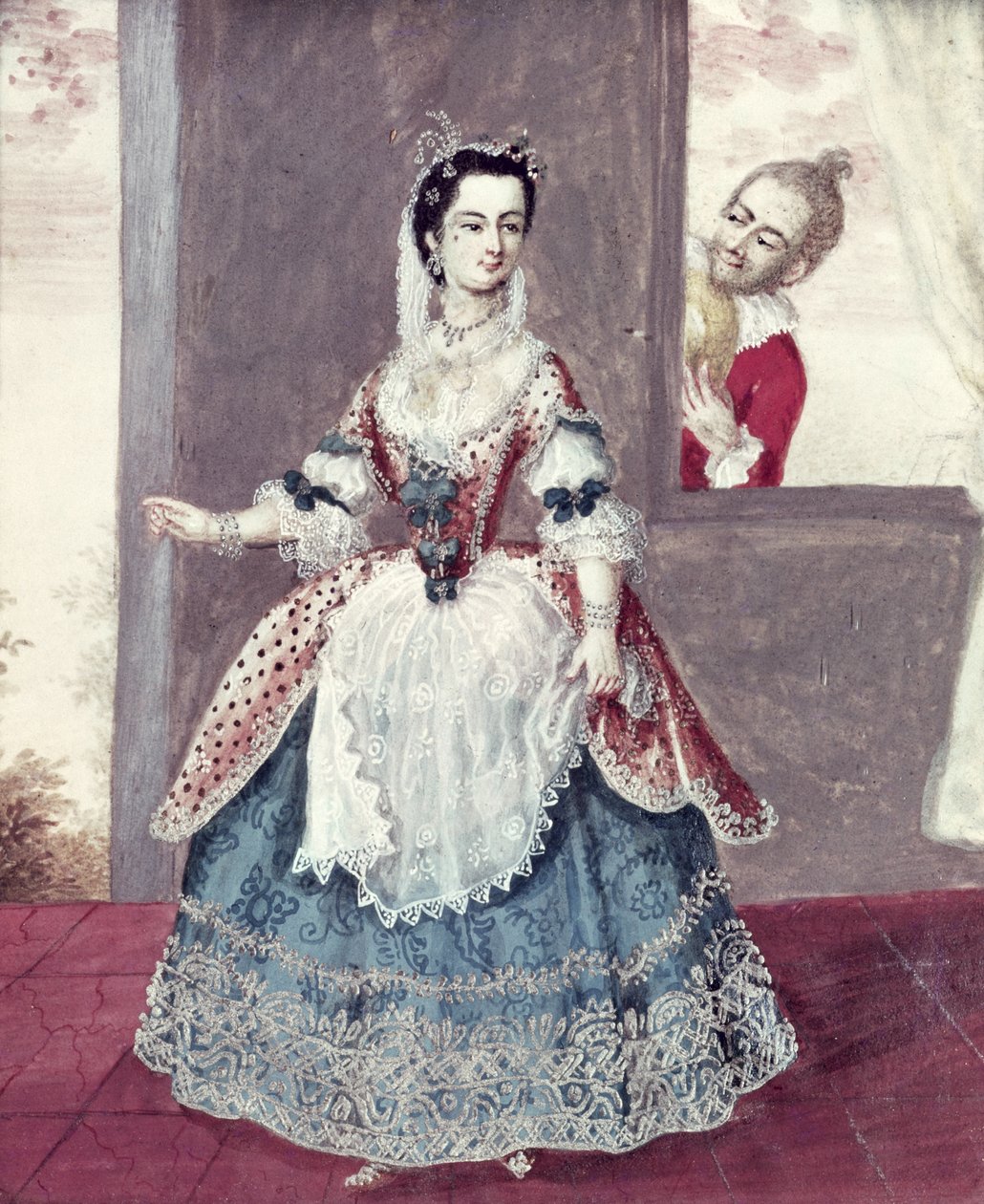 Mademoiselle Contat (1760-1813) في دور سوزان في "زواج فيغارو" بواسطة المدرسة الفرنسية