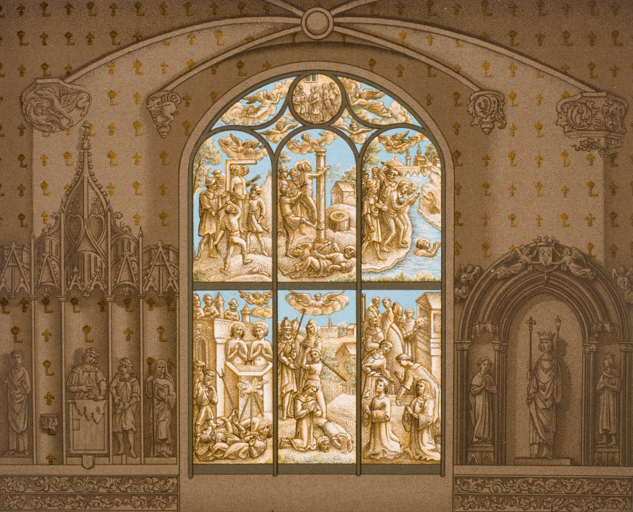 استشهاد القديسين Crispin و Crepinien ، من "Le Moyen Age et La Renaissance" بواسطة Paul Lacroix (1806-84) نشر عام 1847 بواسطة المدرسة الفرنسية