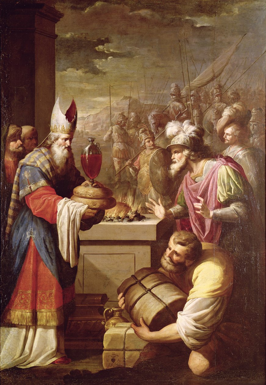 Melchizedek تقدم الخبز والنبيذ بواسطة المدرسة الفرنسية
