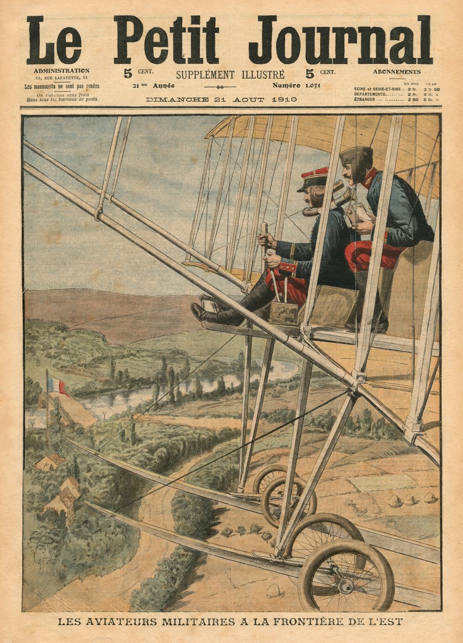 طيارون عسكريون على الجبهة الشرقية ، رسم توضيحي من `` Le Petit Journal &39;&39; ، ملحق إيلوستري ، 21 أغسطس 1910 بواسطة المدرسة الفرنسية