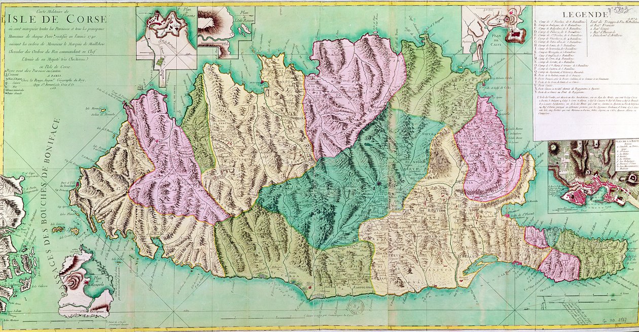 الخريطة العسكرية لكورسيكا ، 1768 بواسطة المدرسة الفرنسية