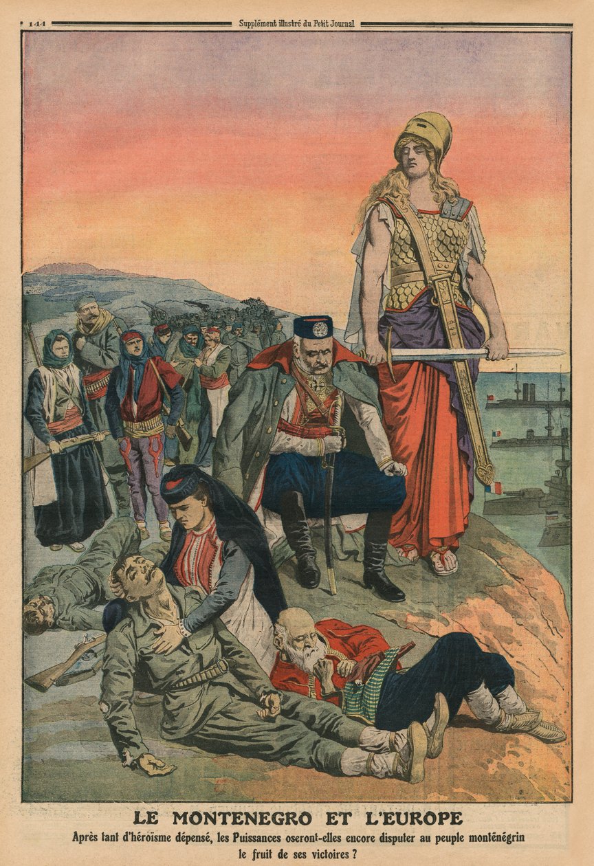 الجبل الأسود وأوروبا ، رسم توضيحي للغلاف الخلفي من "Le Petit Journal" ، ملحق Illustre ، 4 مايو 1913 بواسطة المدرسة الفرنسية