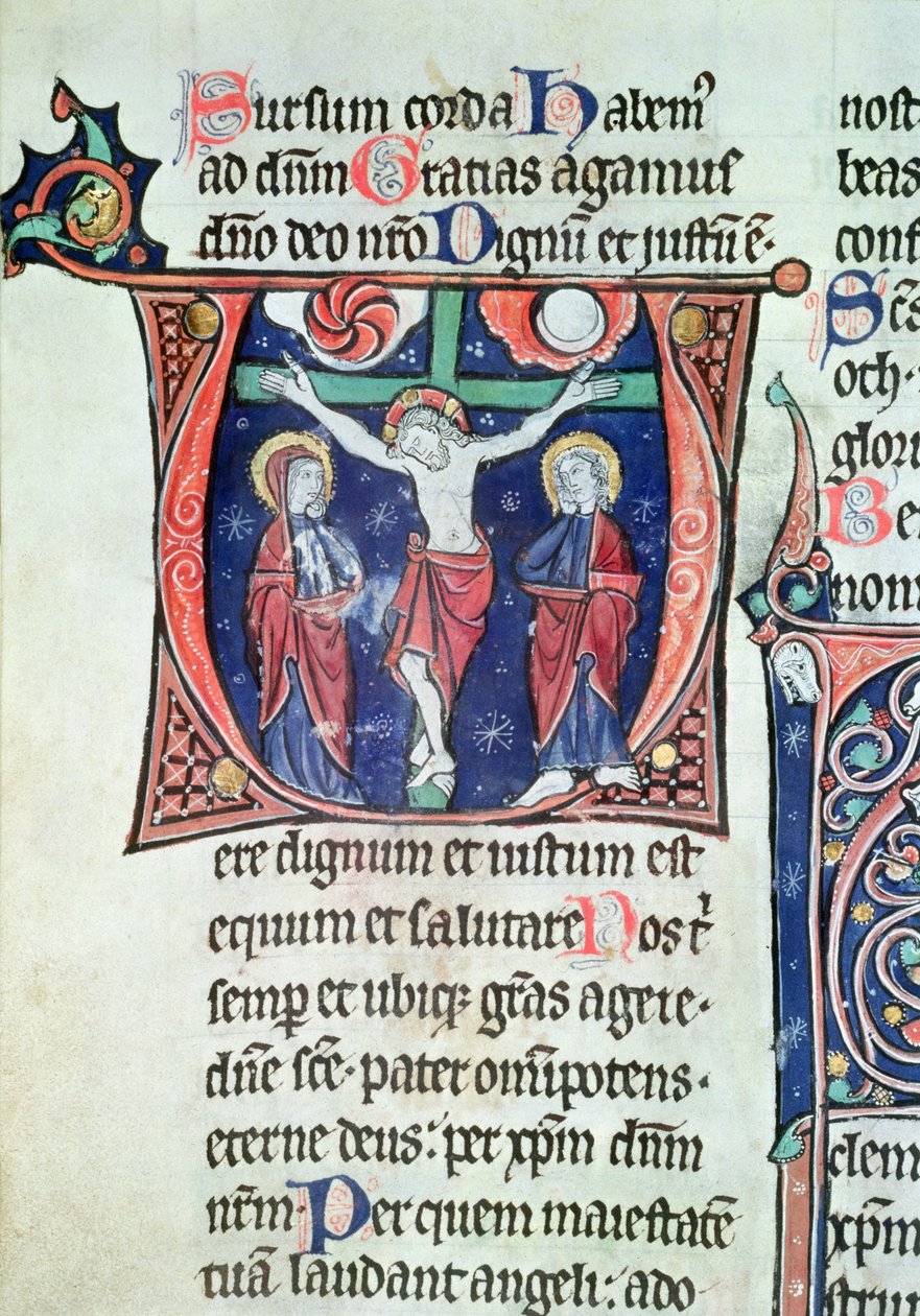 Ms 228 fol.89v Crucifixion، from Missal de la Consecration de l&39;Abbatiale de Vauclair، 1257 بواسطة المدرسة الفرنسية
