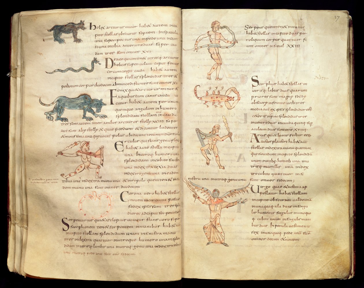 السيدة 422 Fol.26v und 27r مسار القمر عبر الأبراج ، من "De Natura Rerum" بواسطة Isidore of Seville بواسطة المدرسة الفرنسية