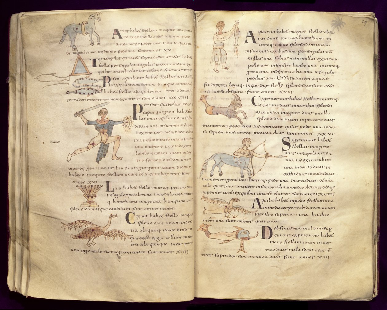 السيدة 422 Fol.27v und 29v مسار القمر عبر الأبراج ، من "De Natura Rerum" بواسطة Isidore of Seville بواسطة المدرسة الفرنسية