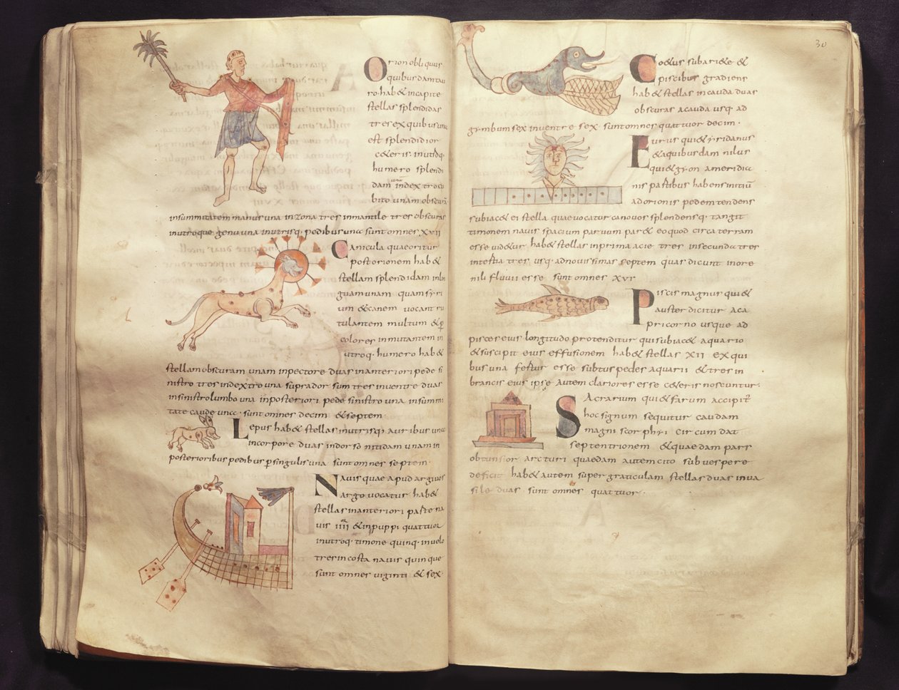 السيدة 422 Fol.29 und 30 مسار القمر عبر الأبراج ، من "De Natura Rerum" بواسطة Isidore of Seville بواسطة المدرسة الفرنسية