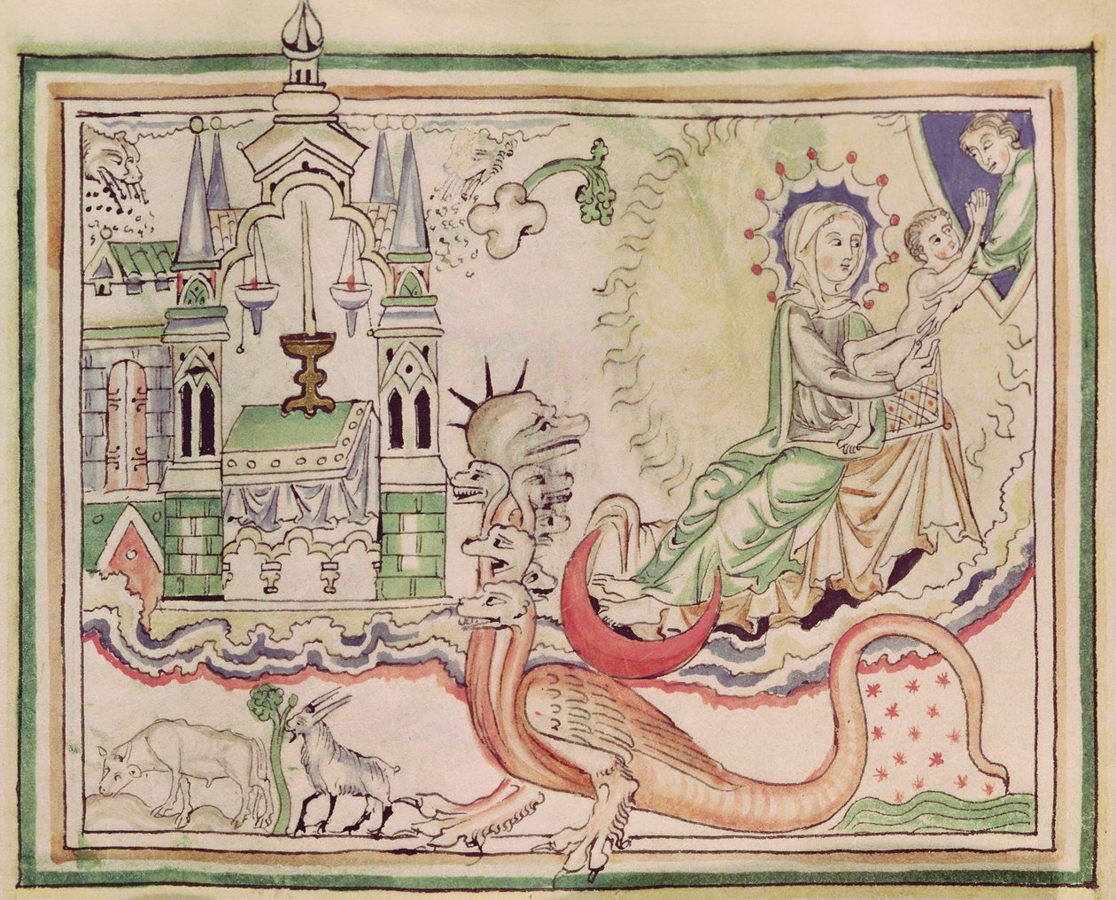 Ms 422 fol.47r المرأة أنجبت طفلاً ووحشًا ذا سبعة رؤوس بواسطة المدرسة الفرنسية
