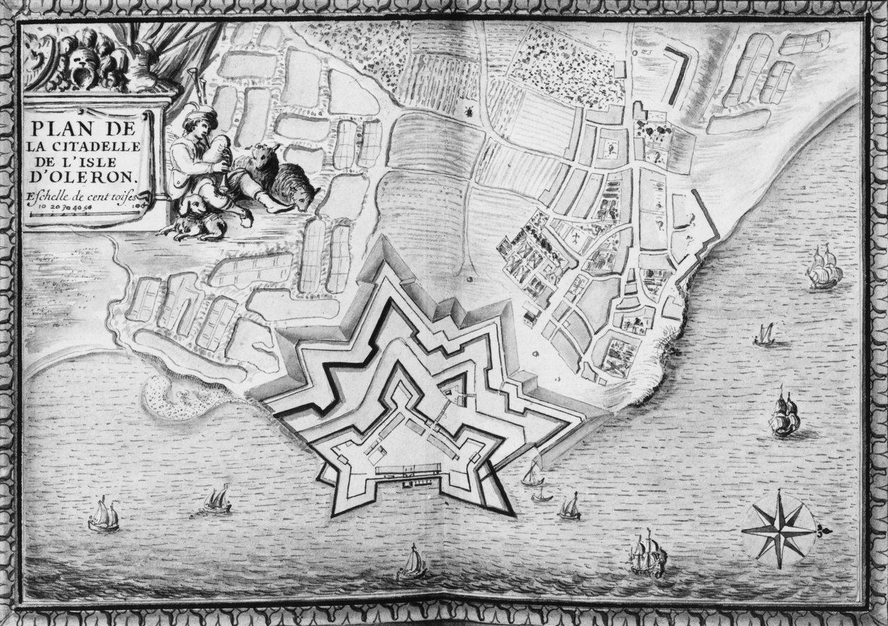 Ms 4418 T II carte 16، Plan of the l&39;Isle d&39;Oleron، Recueil des Plans des Places de France، 1676 (قلم رصاص ومرحاض على ورق) بواسطة المدرسة الفرنسية