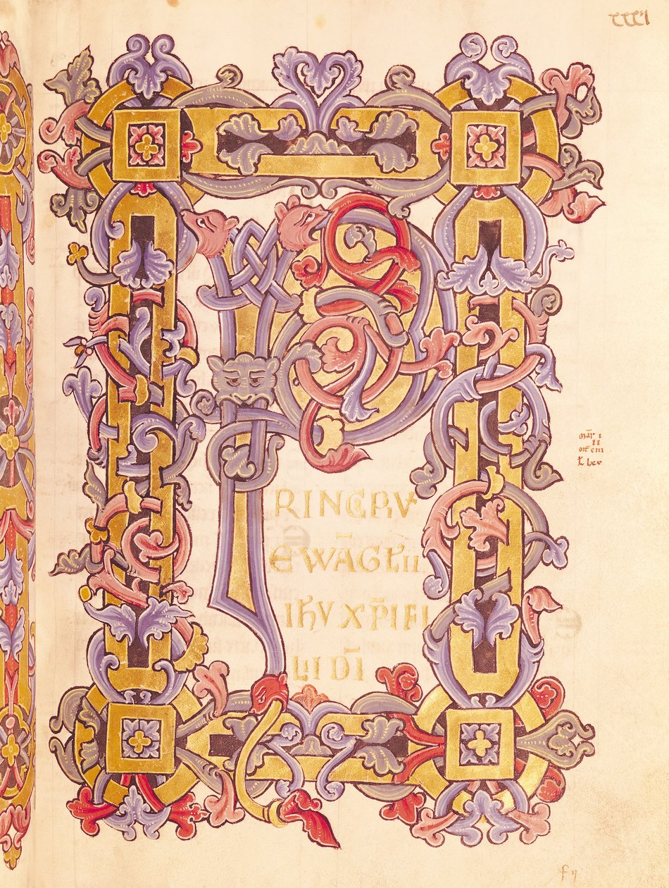 Ms 479 fol.32 الأولي "P" من "Les Gospels de l&39;Abbaye de Cysoing" بواسطة المدرسة الفرنسية