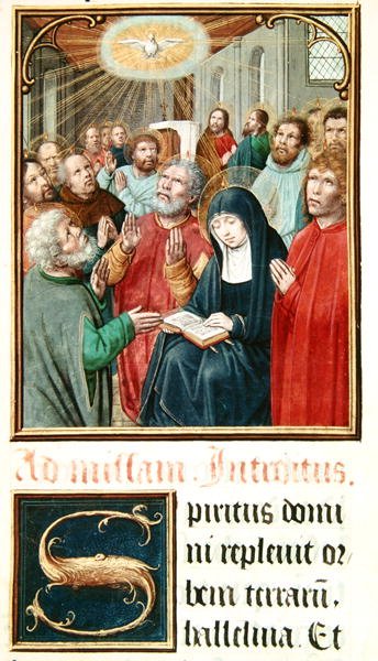 السيدة 60 fol.37r عيد العنصرة ، من مجموعة من مجموعات Odoart de Bersacques ، Prevost of Saint-Omer بواسطة المدرسة الفرنسية
