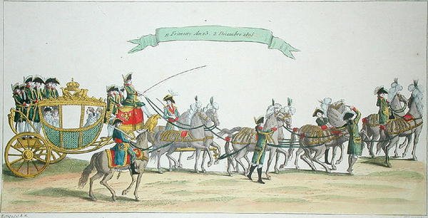 نابليون بونابرت (1769-1821) في طريقه إلى نوتردام لتتويجه ، 2 ديسمبر 1804 بواسطة المدرسة الفرنسية