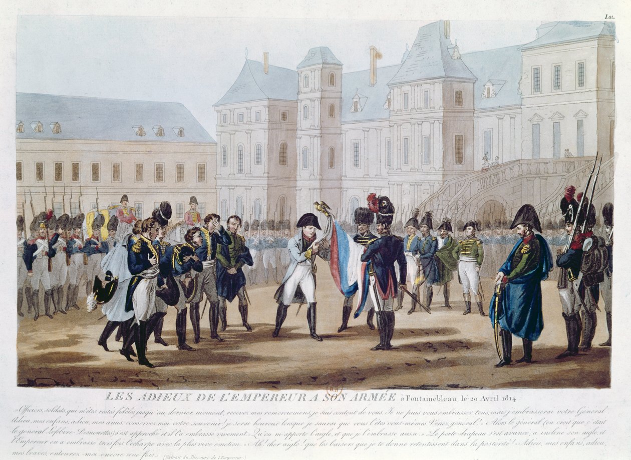 نابليون الأول (1769-1821) تقبيل العلم ، أو الوداع في فونتينبلو ، 20 أبريل 1814 بواسطة المدرسة الفرنسية