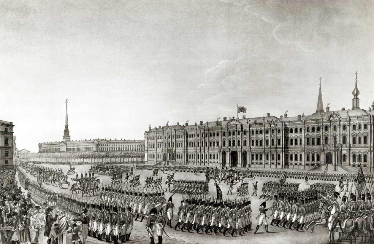 موكب أمام القصر الإمبراطوري ، سانت بطرسبرغ ، 1812 بواسطة المدرسة الفرنسية