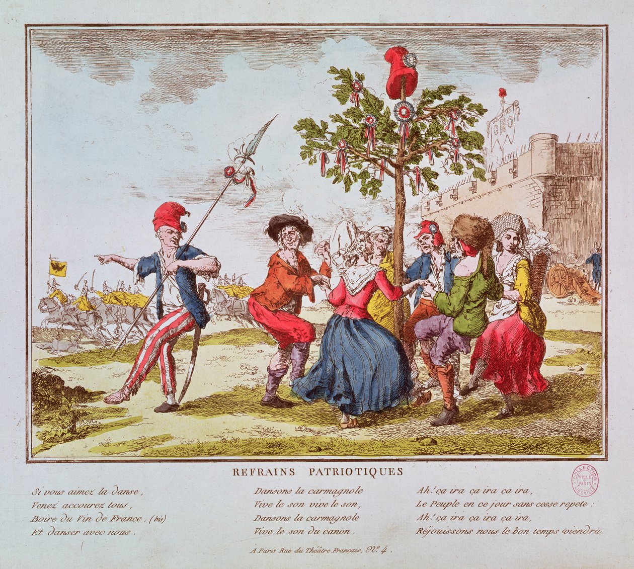 الزناد الوطني: ثوار فرنسيون يرقصون على كارماغنول حول شجرة الحرية ، حوالي 1792 بواسطة المدرسة الفرنسية