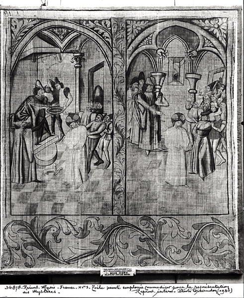 بيلاتس يغسل يديه ، Ecce Homo ، واحدة من أربع مجموعات لأداء سر العاطفة ، من Hotel-Dieu ، Reims بواسطة المدرسة الفرنسية