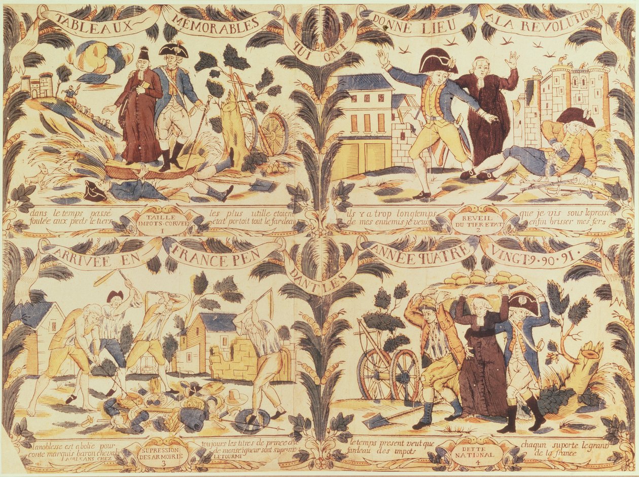 الصور الشعبية تبرز في الرسوم الكاريكاتورية الشريطية الأسباب الرئيسية للثورة في فرنسا ، ج 1792 بواسطة المدرسة الفرنسية