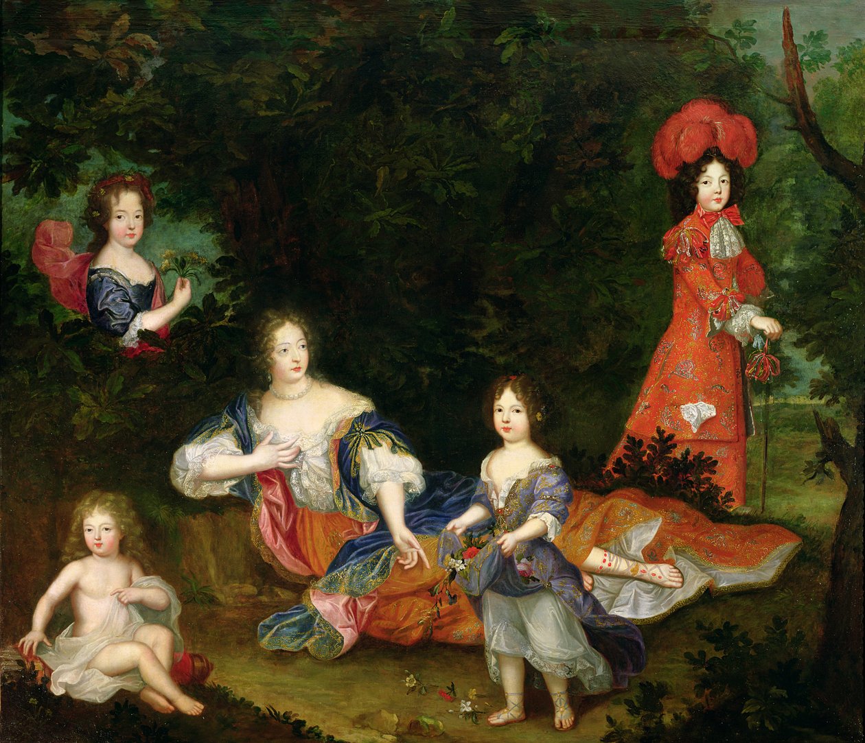 صورة فرانسواز أثينيس دي روشكوارت-مورتيمارت (1641-1707) ماركيز دي مونتيسبان ، محاطة بأطفالها الشرعيين بواسطة المدرسة الفرنسية