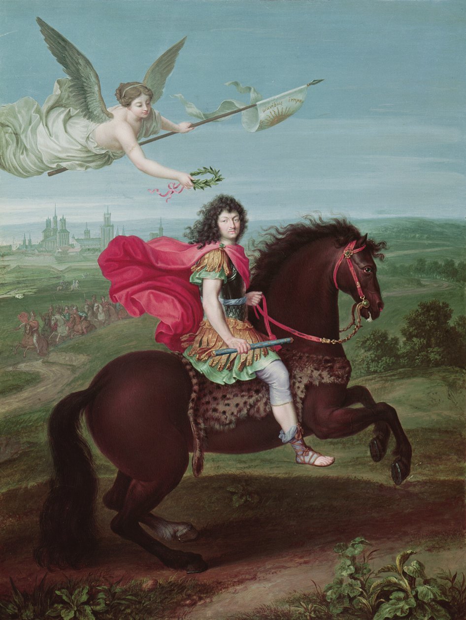 صورة لويس الرابع عشر (1638-1715) ، صورة عن كتاب لخرائط الحملة العسكرية بواسطة المدرسة الفرنسية