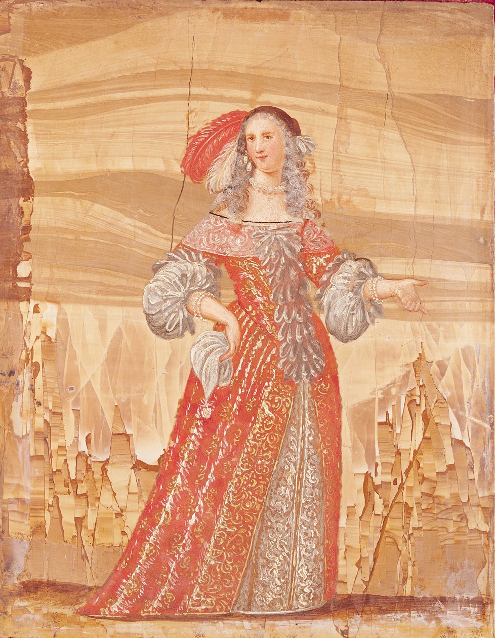 صورة مادلين بيجارت (1618-72) في دور مادليون في فيلم "لي بريسيوز" للموليير ((1622-73) بعد عام 1659 (رسم زيتي على الحجر) بواسطة المدرسة الفرنسية