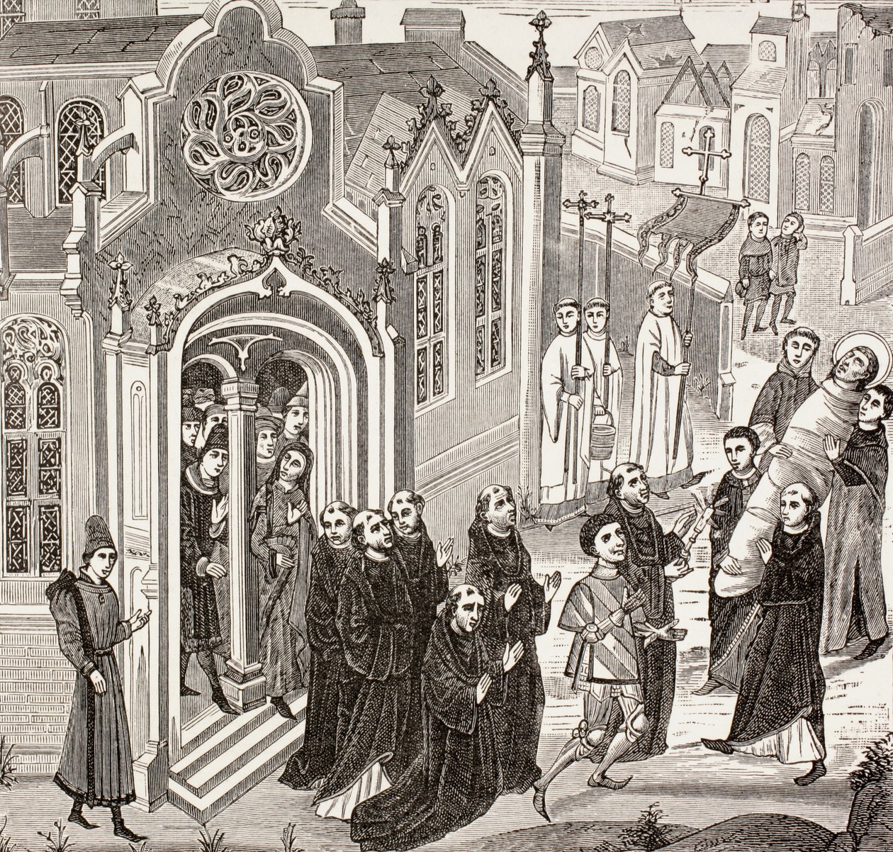 إزالة جثة ماري المجدلية إلى دير Vezelay ، من "الحياة العسكرية والدينية في العصور الوسطى" بقلم بول لاكروا ، لندن المنشورة 1880 بواسطة المدرسة الفرنسية