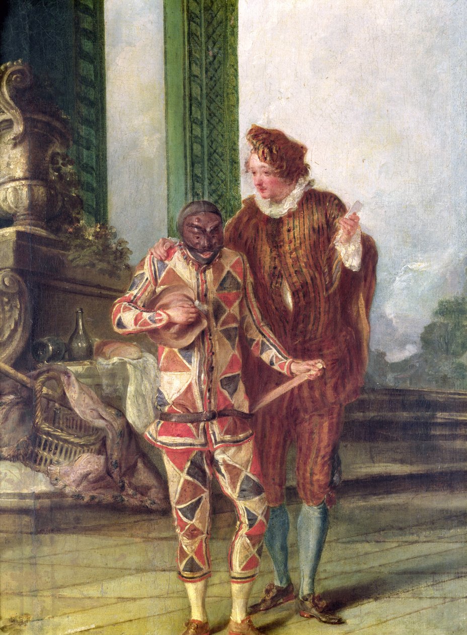 مشهد من Commedia dell&39;Arte بواسطة المدرسة الفرنسية