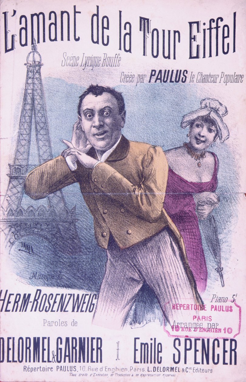 نتيجة الأغنية LAMant de la Tour Eiffel ، تغنيها Paulus (1845-1908) ، موسيقى Herm Herm Ros Rosweweig ، نص Delormel and Garnier ، c.1889 بواسطة المدرسة الفرنسية
