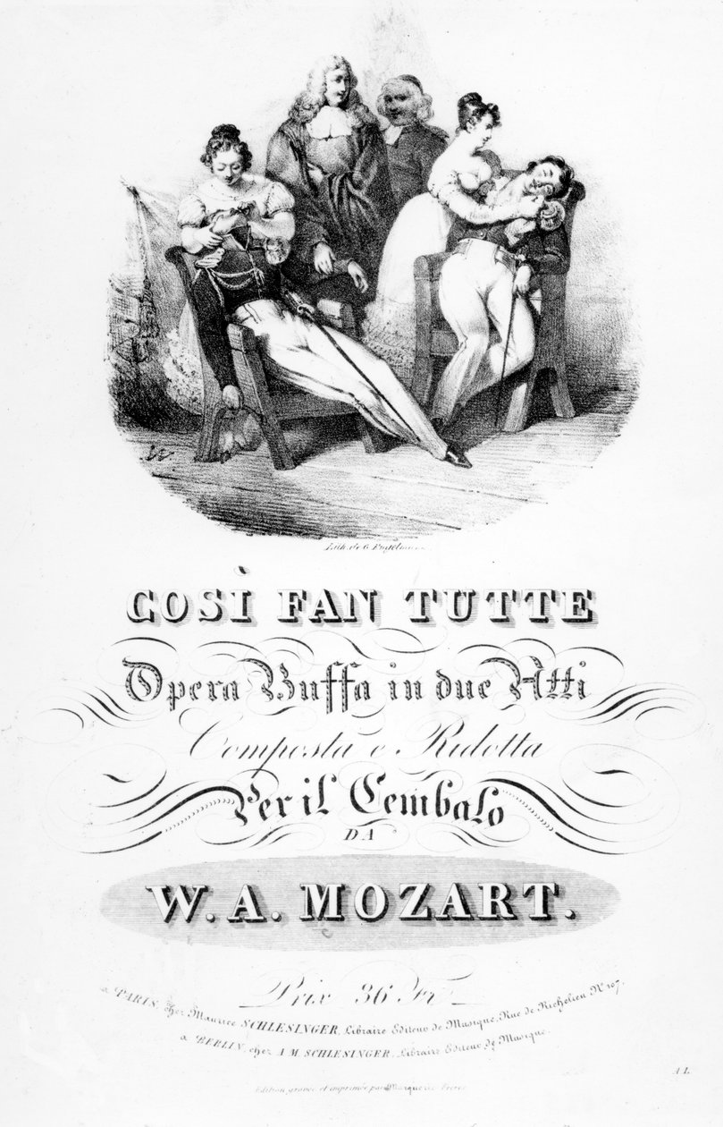 النوتة الموسيقية ل &39;Cosi Fan Tutte&39; بواسطة Mozart بواسطة المدرسة الفرنسية