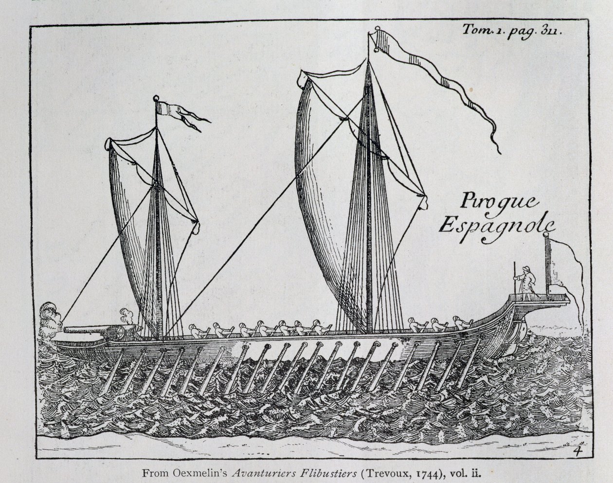 "السفينة الإسبانية" ، من مغامرات Oexmelin&39;s Buccaneer ، المجلد الثاني ، Trevoux ، 1744 بواسطة المدرسة الفرنسية