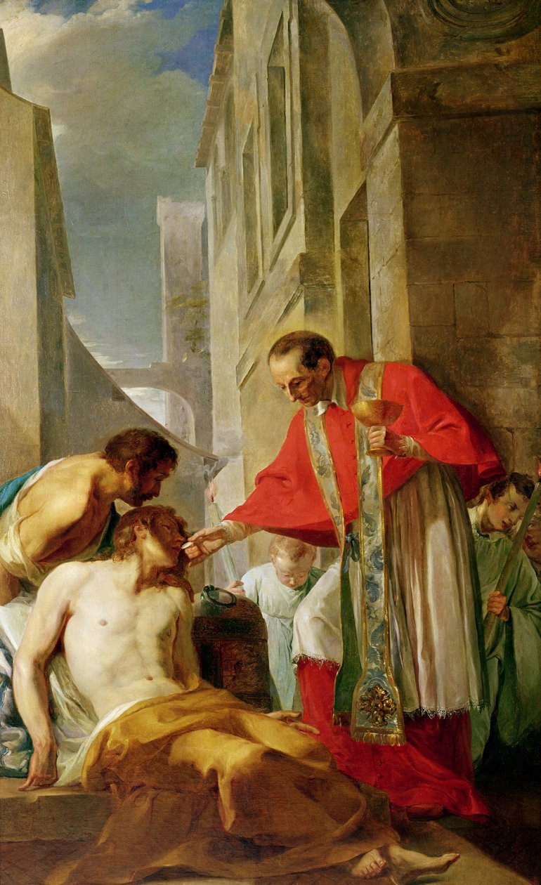 سانت تشارلز بوروميو (1538-1584) إدارة سر ضحية الطاعون في ميلانو عام 1576 بواسطة المدرسة الفرنسية