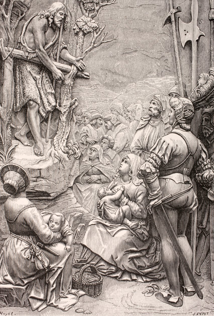 الوعظ القديس يوحنا المعمدان في الصحراء ، بعد عمل ألبريشت دورر ، من "Les Arts au Moyen Age" ، تم نشره عام 1873 بواسطة المدرسة الفرنسية