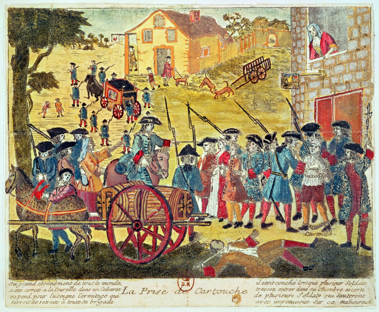 اعتقال لويس دومينيك كارتوش (1693-1721) (النقش على ورق على ورق) بواسطة المدرسة الفرنسية