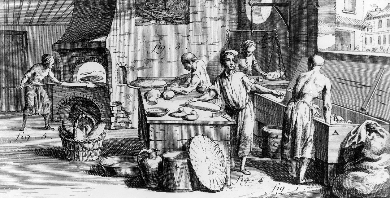 المخبز ، رسم توضيحي من موسوعة ديدرو ، 1770 بواسطة المدرسة الفرنسية