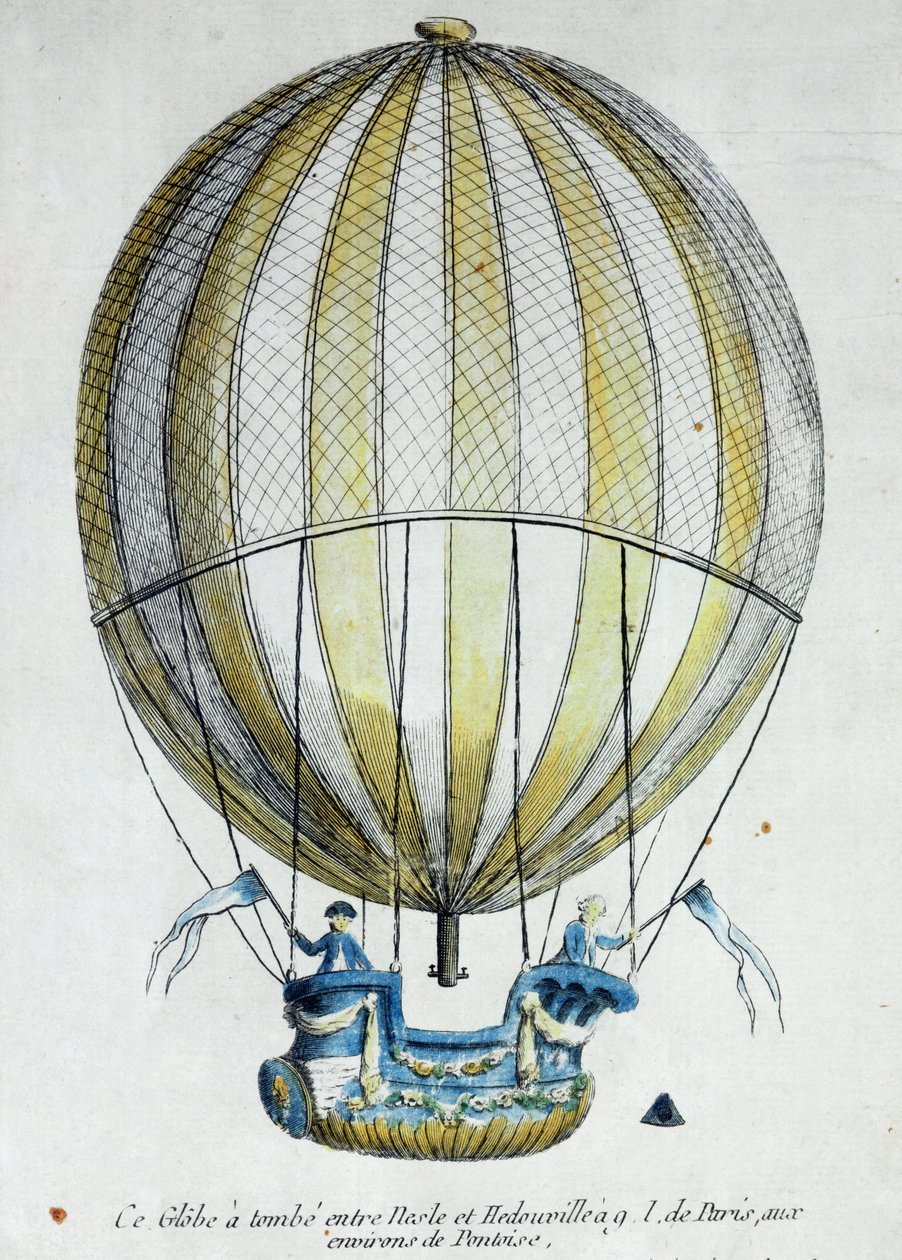 بالون جاك تشارلز (1746-1823) ونيكولاس روبرت (1761-1828) المستخدم في رحلتهم من حديقة التويلري ، 1 ديسمبر 1783 بواسطة المدرسة الفرنسية