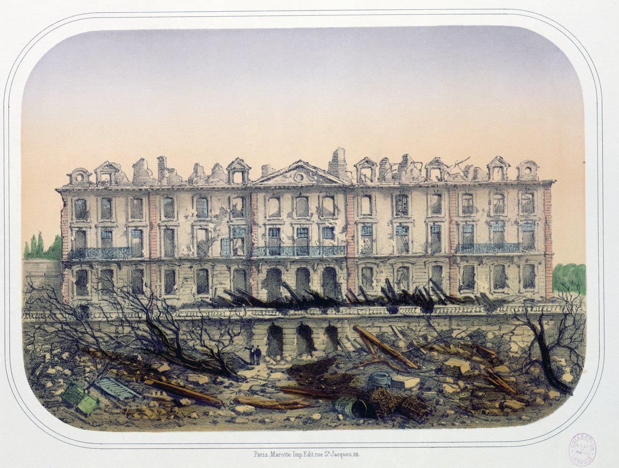 ال شاتو دي مودون قصفته القوات البروسية في عام 1870 ، c.1871 بواسطة المدرسة الفرنسية