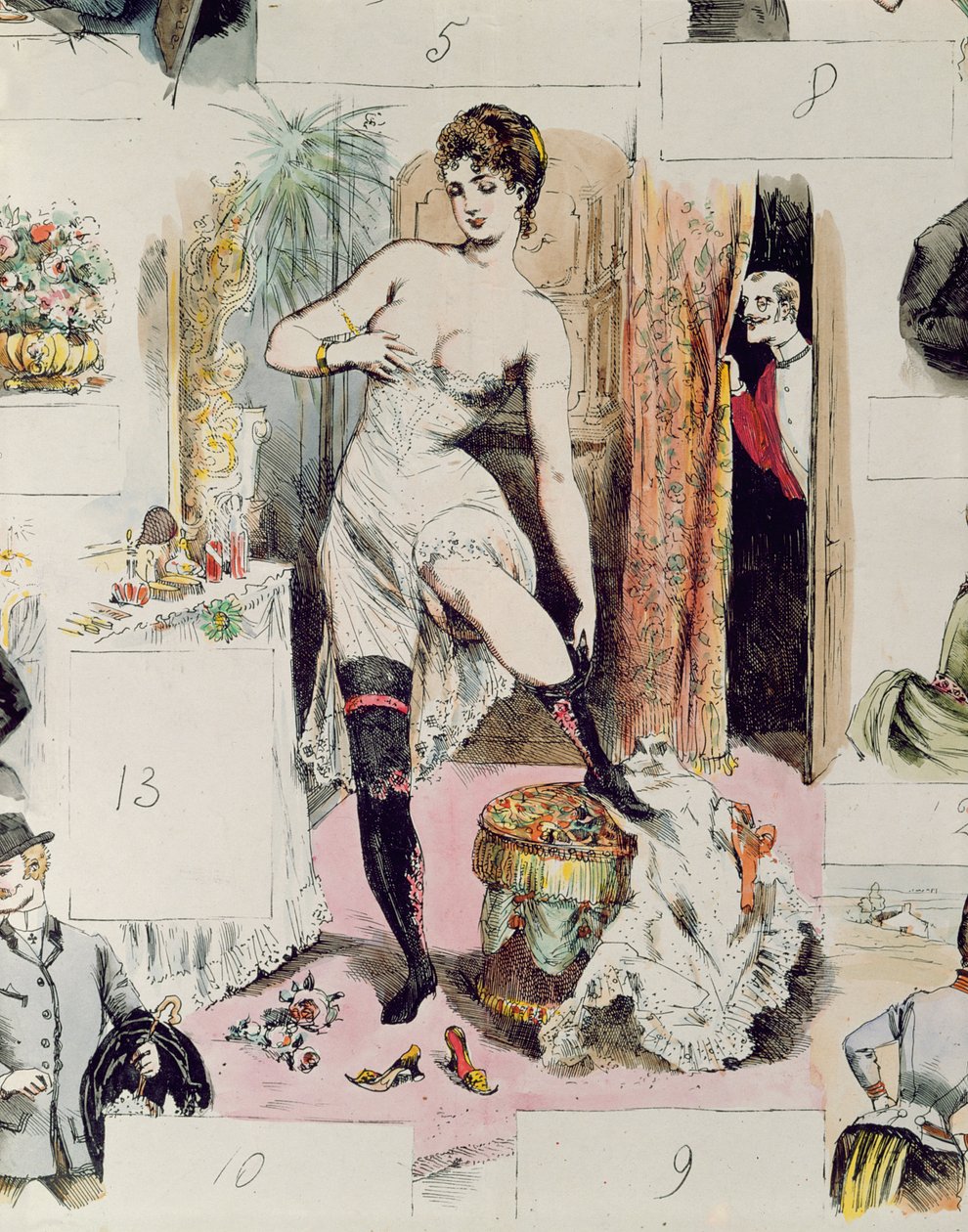 المخصر ، رسم توضيحي من La Vie Parisienne ، c.1875 (نقش الألوان) بواسطة المدرسة الفرنسية
