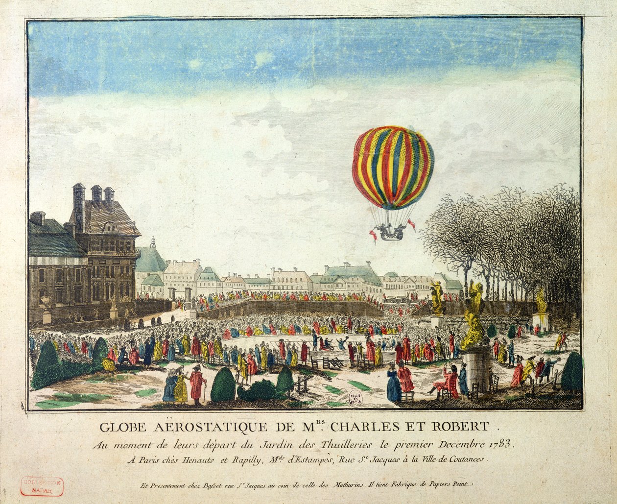 رحلة جاك تشارلز (1746-1823) ونيكولاس روبرت (1761-1828) من حديقة التويلري ، 1 ديسمبر 1783 بواسطة المدرسة الفرنسية