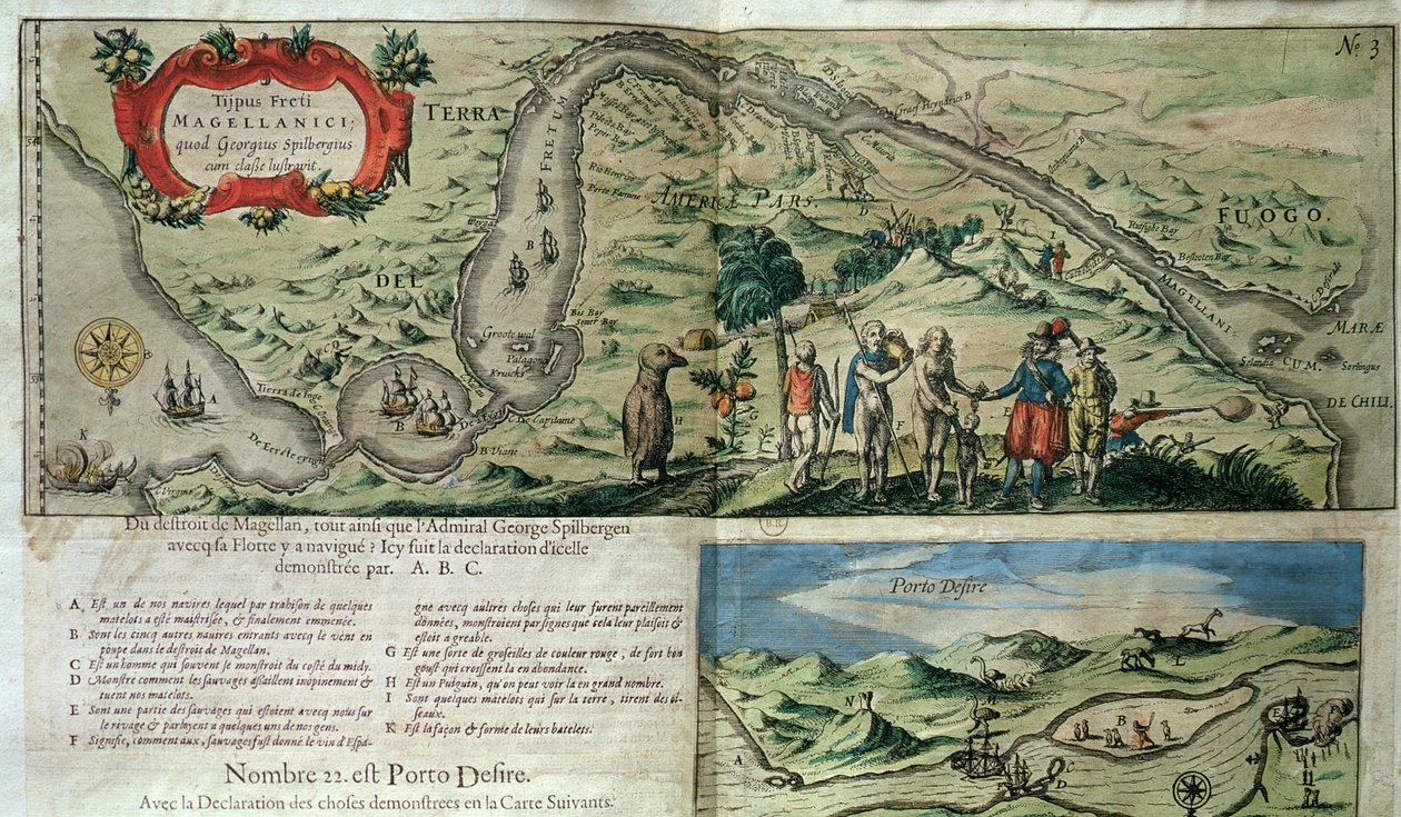 قافلة الأسطول الأدميرال جوريس فان سبيلبرغن (c.1568-1620) يعبر مضيق ماجلان بواسطة المدرسة الفرنسية