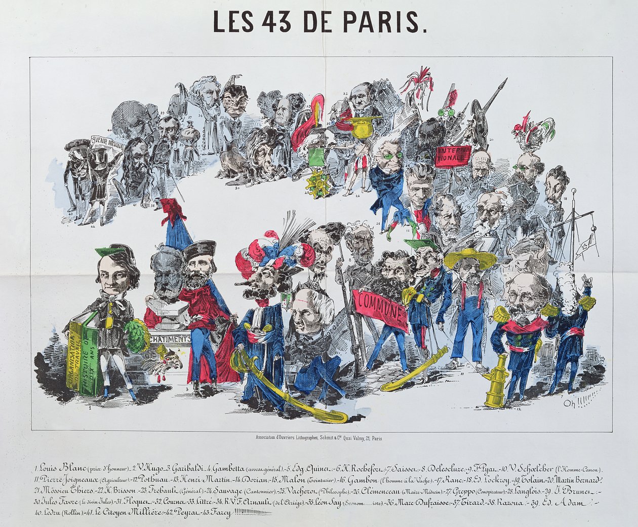 الممثلون الثلاثة والأربعون المنتخبون لفرنسا ، الكاريكاتير لانتخاب 8 فبراير 1871 بواسطة المدرسة الفرنسية