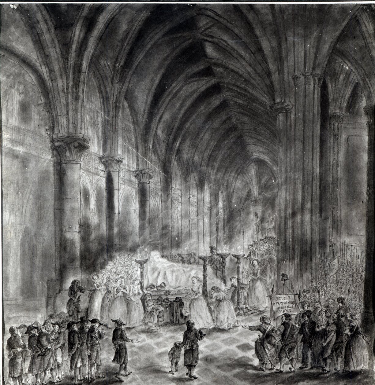 جنازة جان بول مارات (1743-1793) في كنيسة نادي كورديليرز ، 16 يوليو 1793 بواسطة المدرسة الفرنسية