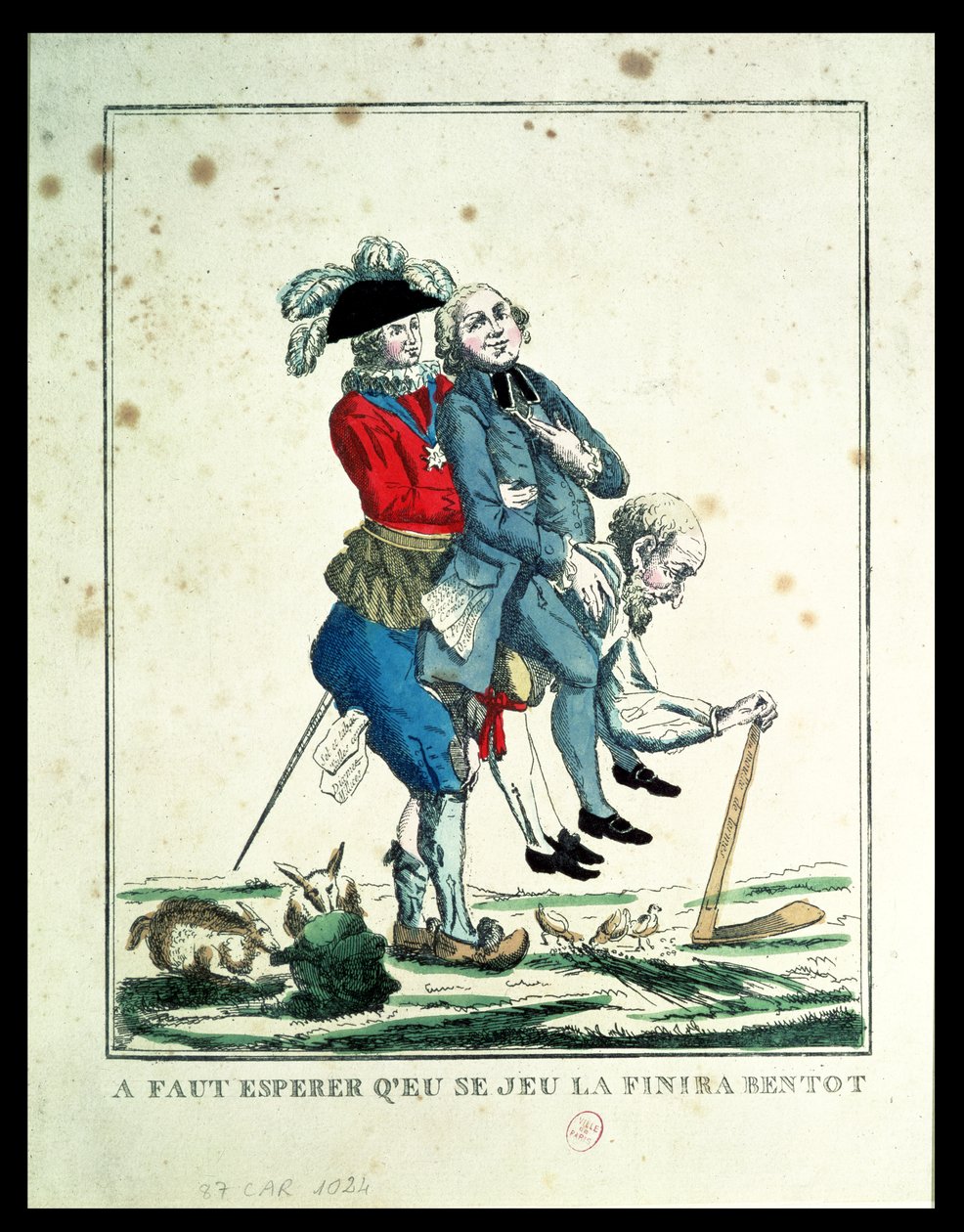 يجب أن تنتهي اللعبة قريبًا ، فلاح يحمل رجل دين ونبيل ، 1789 (انظر أيضًا 157778) بواسطة المدرسة الفرنسية