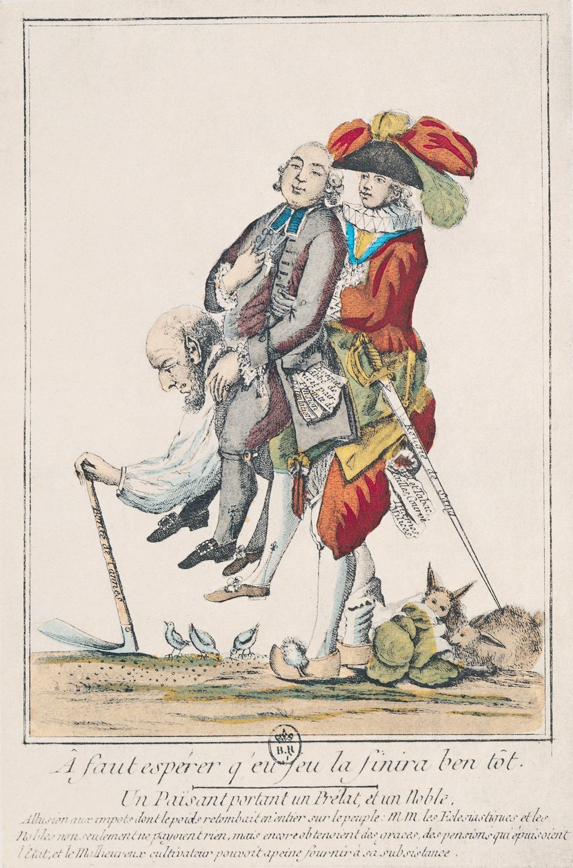 يجب أن تنتهي اللعبة قريبًا ، فلاح يحمل رجل دين ونبيل ، 1789 (انظر أيضًا 158273) بواسطة المدرسة الفرنسية
