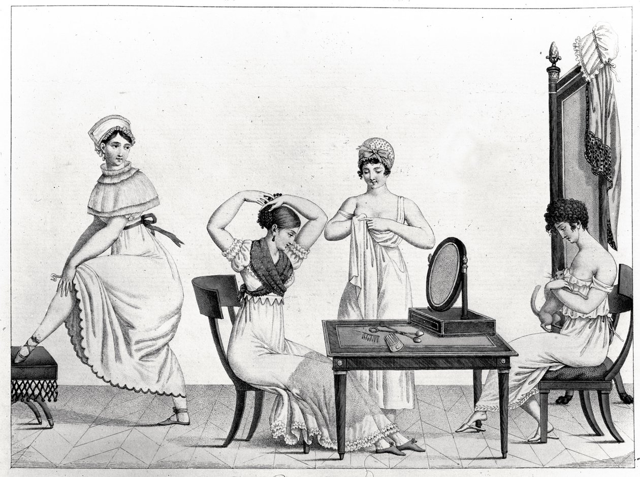 The Grisettes Rise ، اللوحة 29 من "Le Bon Genre" ، 1802-12 ، بواسطة المدرسة الفرنسية