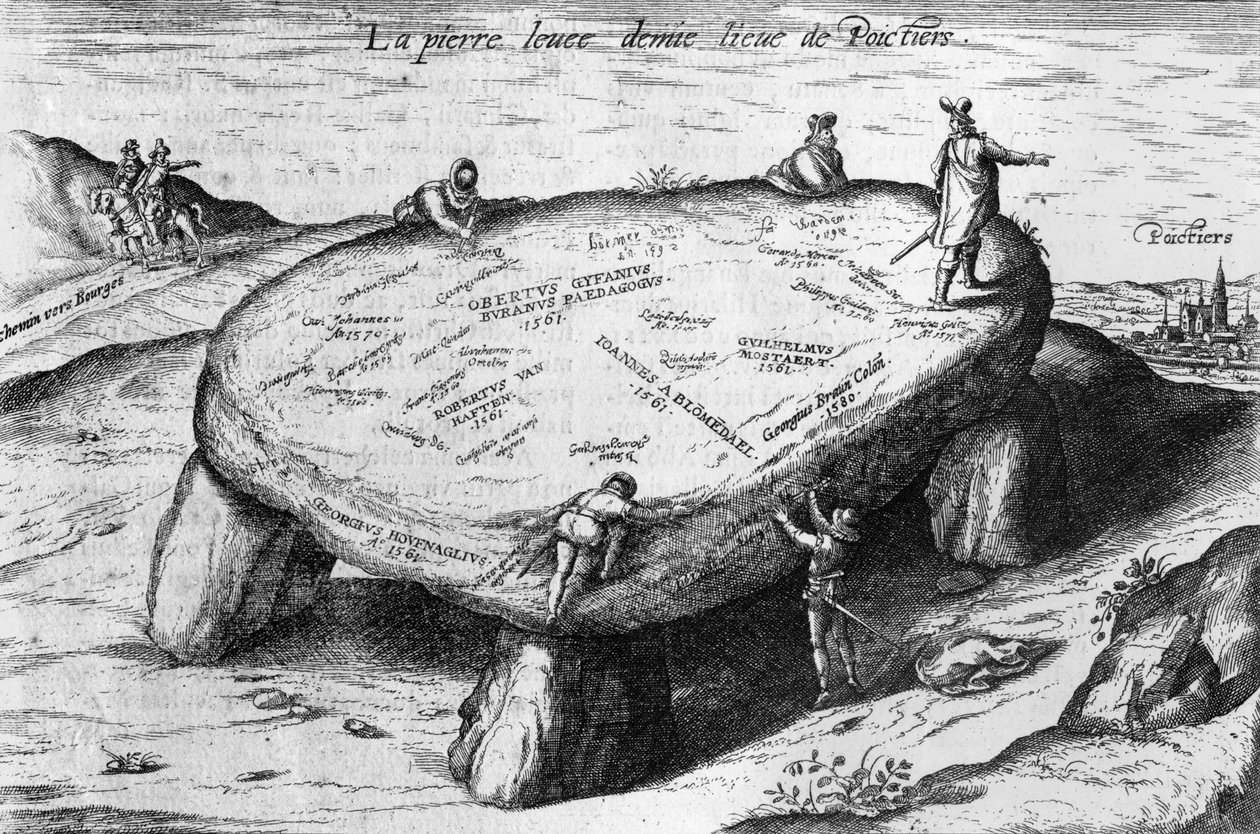 الحجر المرفوع ، رسم توضيحي من &39;Pantagruel&39; بواسطة فرانسوا رابيليه (1494-1553) 1580 بواسطة المدرسة الفرنسية