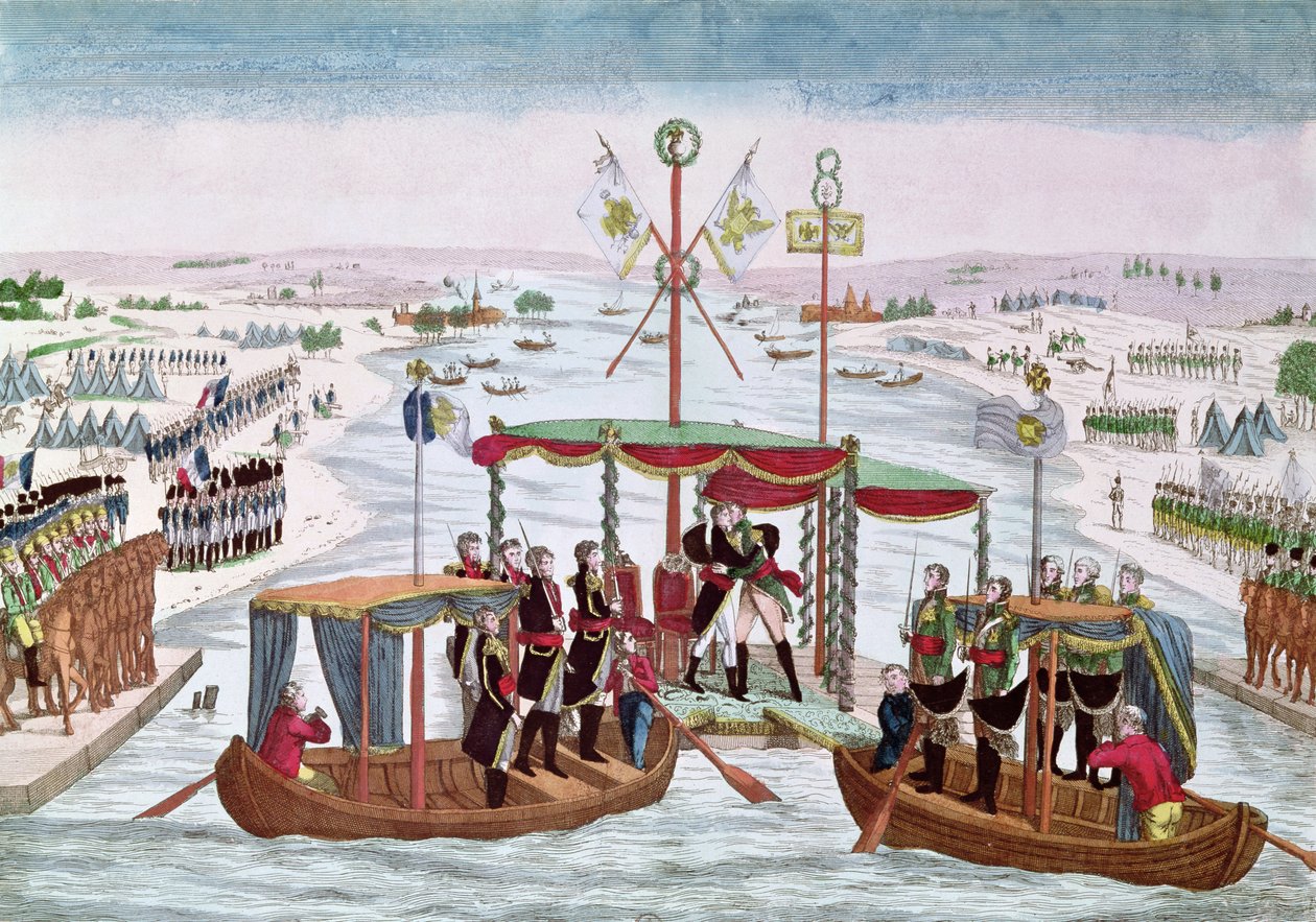 لقاء بين نابليون الأول (1769-1821) والقيصر ألكسندر الأول (1777-1825) في نيمن ، 25 يونيو 1807 بواسطة المدرسة الفرنسية