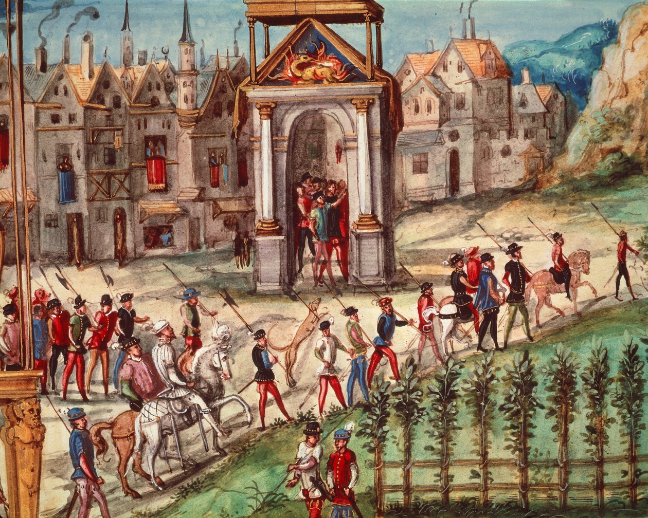مهرجان الدخول الملكي لهنري الثاني (1519-59) في روان ، 1 أكتوبر 1550 بواسطة المدرسة الفرنسية